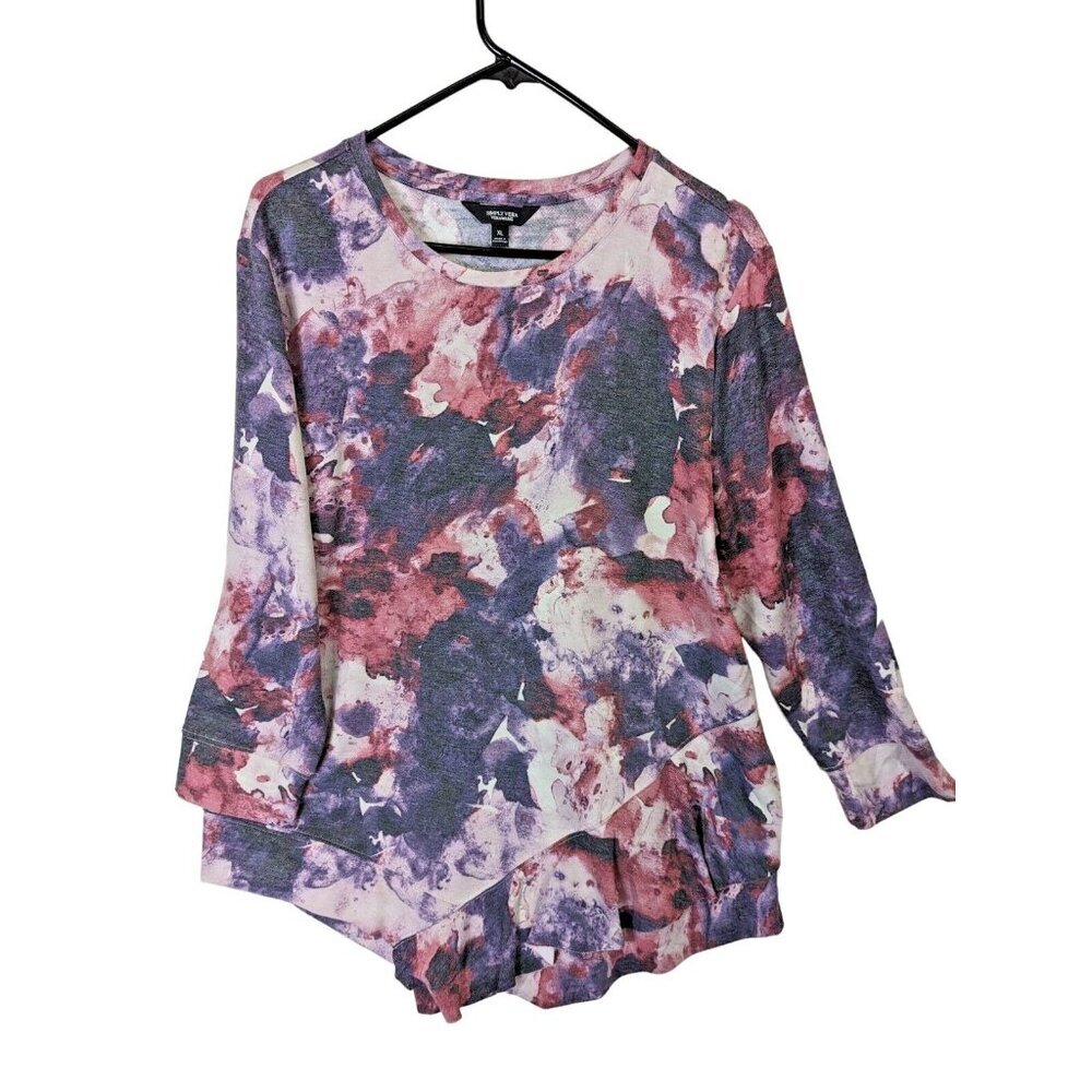 Simply Vera Wang Women size XL Long Sleeve Purple Ruffle Soft Girl Top Feminine